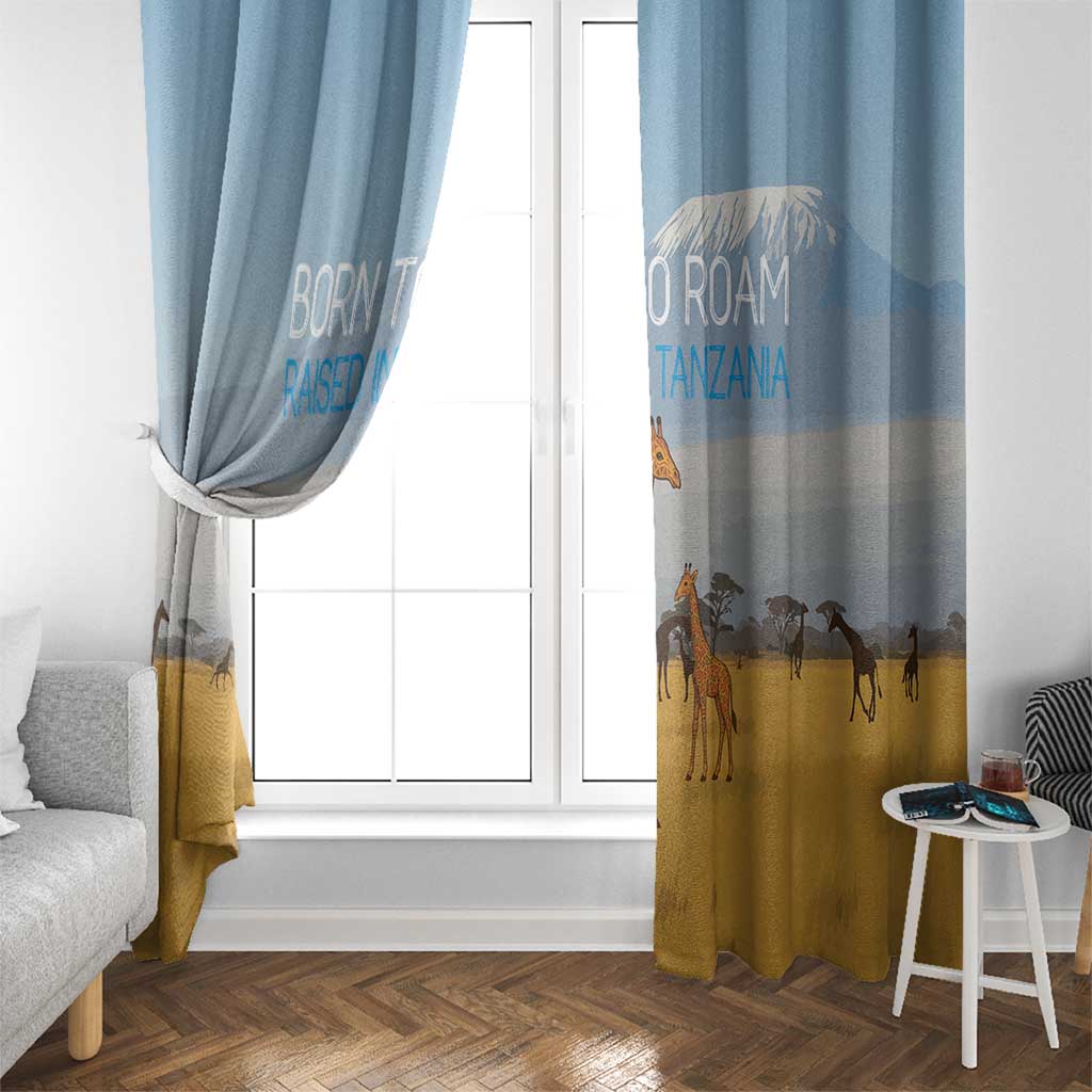 Tanzania Safari Giraffe Window Curtain with Tribal Patterns and Mount Kilimanjaro Scene