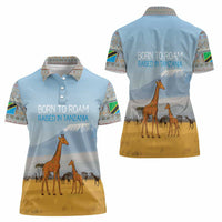 Tanzania Safari Giraffe Women Polo Shirt with Tribal Patterns and Mount Kilimanjaro Scene
