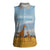 Tanzania Safari Giraffe Women Sleeveless Polo Shirt with Tribal Patterns and Mount Kilimanjaro Scene