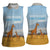 Tanzania Safari Giraffe Women Sleeveless Polo Shirt with Tribal Patterns and Mount Kilimanjaro Scene