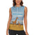 Tanzania Safari Giraffe Women Sleeveless Polo Shirt with Tribal Patterns and Mount Kilimanjaro Scene