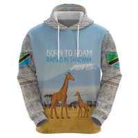 Tanzania Safari Giraffe Zip Hoodie with Tribal Patterns and Mount Kilimanjaro Scene