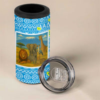 Tanzania Wildlife 4 in 1 Can Cooler Tumbler with Tribal Print and Mount Kilimanjaro Safari Scene