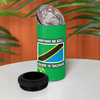 Tanzania Wildlife 4 in 1 Can Cooler Tumbler with Tribal Print and Mount Kilimanjaro Safari Scene