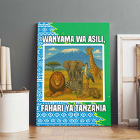 Tanzania Wildlife Canvas Wall Art with Tribal Print and Mount Kilimanjaro Safari Scene
