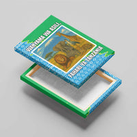 Tanzania Wildlife Canvas Wall Art with Tribal Print and Mount Kilimanjaro Safari Scene