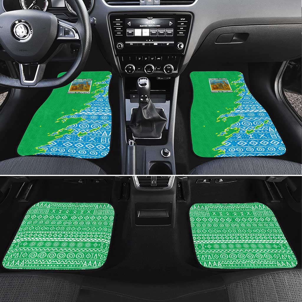 Tanzania Wildlife Car Mats with Tribal Print and Mount Kilimanjaro Safari Scene