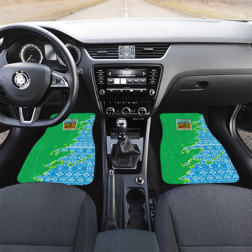 Tanzania Wildlife Car Mats with Tribal Print and Mount Kilimanjaro Safari Scene