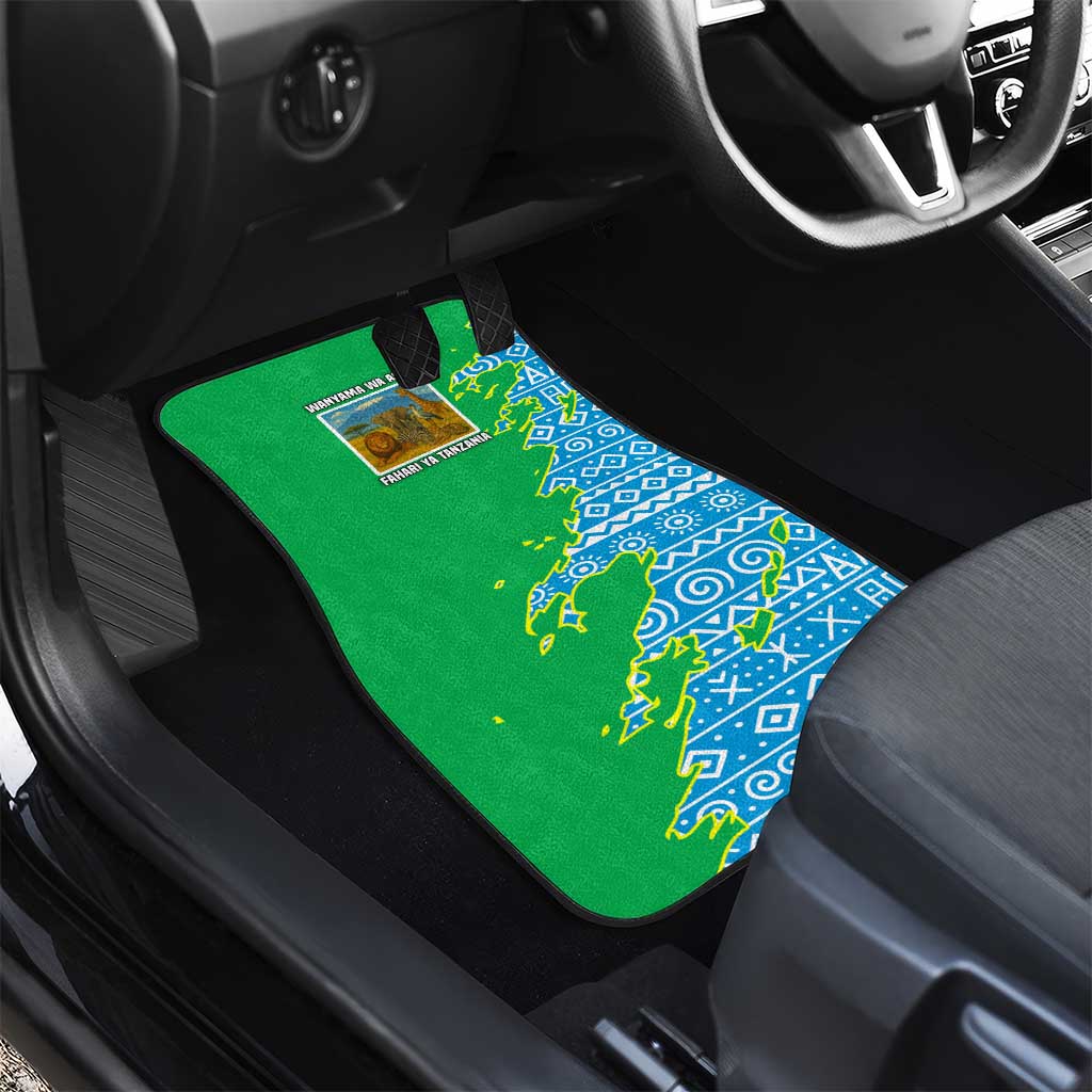 Tanzania Wildlife Car Mats with Tribal Print and Mount Kilimanjaro Safari Scene