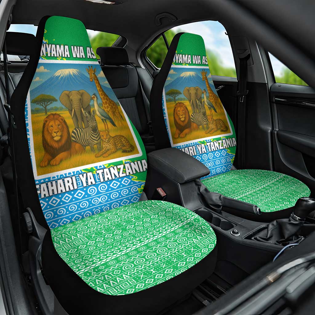 Tanzania Wildlife Car Seat Cover with Tribal Print and Mount Kilimanjaro Safari Scene