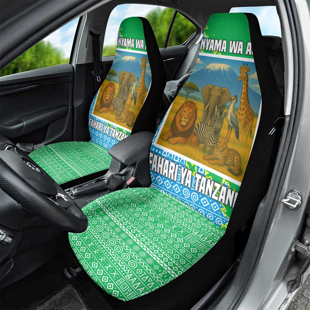 Tanzania Wildlife Car Seat Cover with Tribal Print and Mount Kilimanjaro Safari Scene