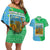 Tanzania Wildlife Couples Matching Off Shoulder Short Dress and Hawaiian Shirt with Tribal Print and Mount Kilimanjaro Safari Scene