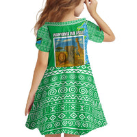 Tanzania Wildlife Family Matching Off Shoulder Maxi Dress and Hawaiian Shirt with Tribal Print and Mount Kilimanjaro Safari Scene