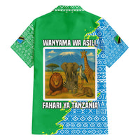 Tanzania Wildlife Family Matching Off Shoulder Maxi Dress and Hawaiian Shirt with Tribal Print and Mount Kilimanjaro Safari Scene