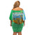 Tanzania Wildlife Family Matching Off Shoulder Short Dress and Hawaiian Shirt with Tribal Print and Mount Kilimanjaro Safari Scene
