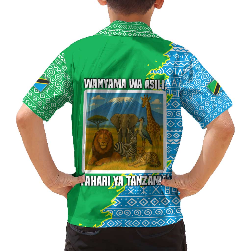 Tanzania Wildlife Family Matching Puletasi and Hawaiian Shirt with Tribal Print and Mount Kilimanjaro Safari Scene
