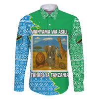 Tanzania Wildlife Family Matching Tank Maxi Dress and Hawaiian Shirt with Tribal Print and Mount Kilimanjaro Safari Scene