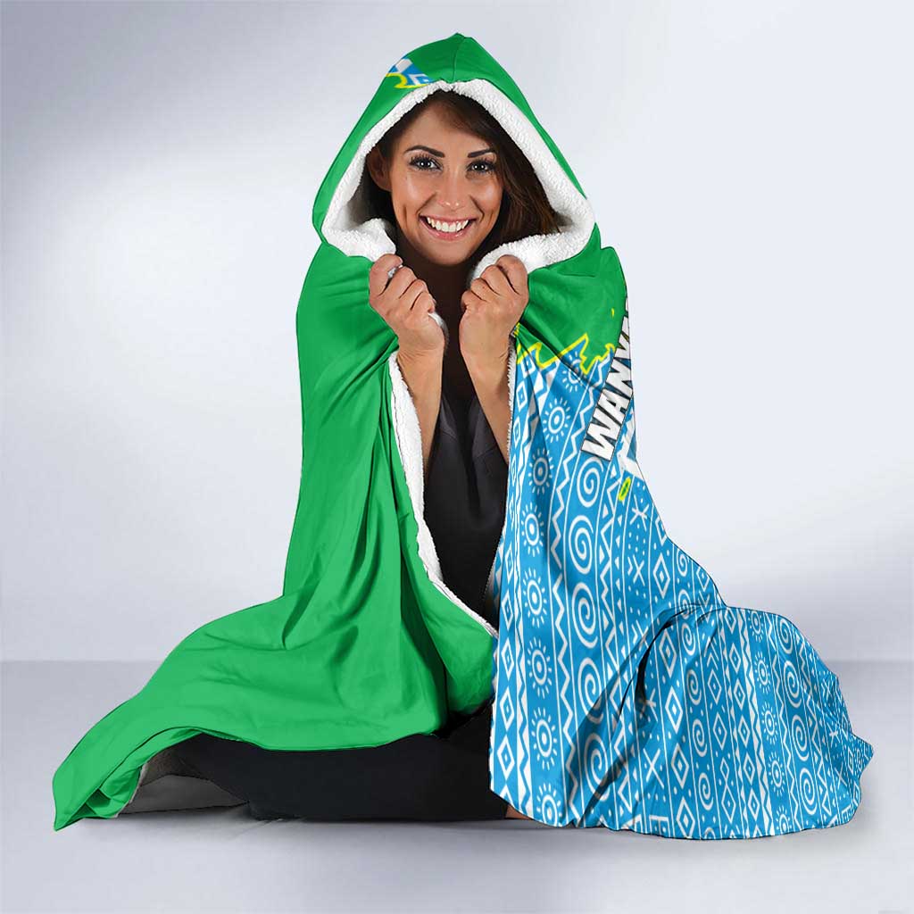 Tanzania Wildlife Hooded Blanket with Tribal Print and Mount Kilimanjaro Safari Scene