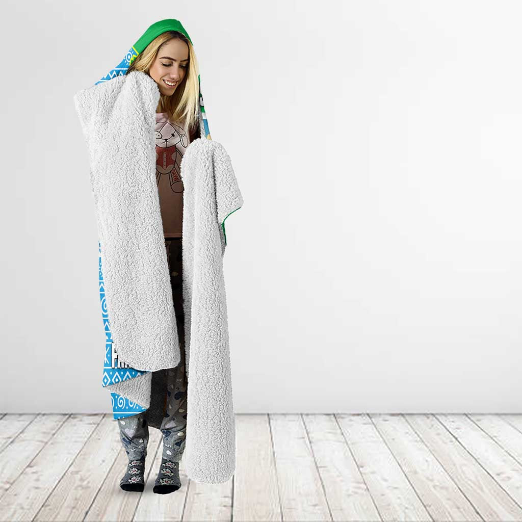 Tanzania Wildlife Hooded Blanket with Tribal Print and Mount Kilimanjaro Safari Scene