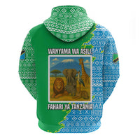 Tanzania Wildlife Hoodie with Tribal Print and Mount Kilimanjaro Safari Scene