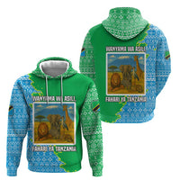 Tanzania Wildlife Hoodie with Tribal Print and Mount Kilimanjaro Safari Scene