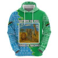 Tanzania Wildlife Hoodie with Tribal Print and Mount Kilimanjaro Safari Scene