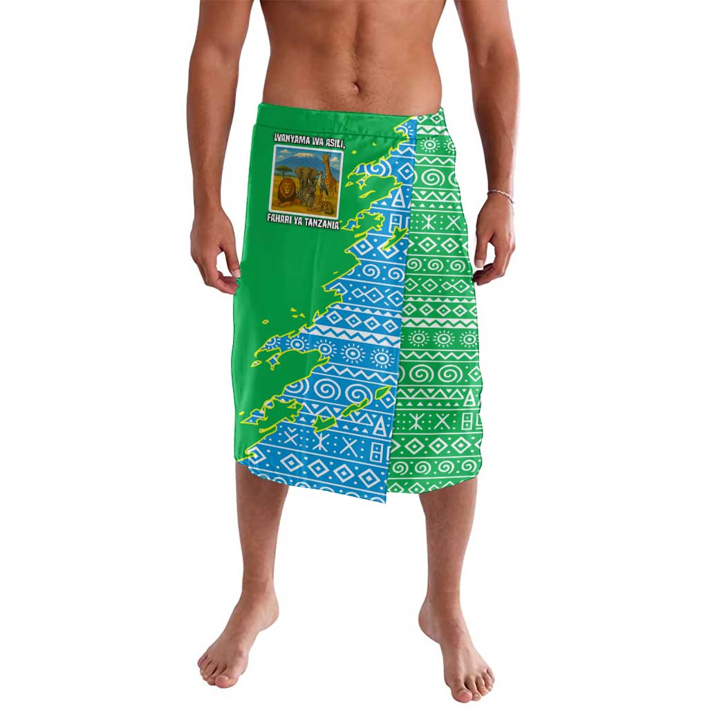 Tanzania Wildlife Lavalava with Tribal Print and Mount Kilimanjaro Safari Scene