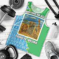 Tanzania Wildlife Men Tank Top with Tribal Print and Mount Kilimanjaro Safari Scene