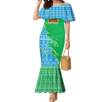 Tanzania Wildlife Mermaid Dress with Tribal Print and Mount Kilimanjaro Safari Scene