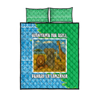 Tanzania Wildlife Quilt Bed Set with Tribal Print and Mount Kilimanjaro Safari Scene