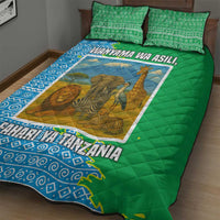 Tanzania Wildlife Quilt Bed Set with Tribal Print and Mount Kilimanjaro Safari Scene