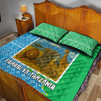 Tanzania Wildlife Quilt Bed Set with Tribal Print and Mount Kilimanjaro Safari Scene