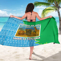 Tanzania Wildlife Sarong with Tribal Print and Mount Kilimanjaro Safari Scene