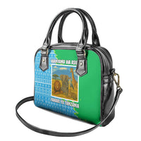 Tanzania Wildlife Shoulder Handbag with Tribal Print and Mount Kilimanjaro Safari Scene