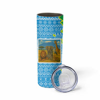 Tanzania Wildlife Skinny Tumbler with Tribal Print and Mount Kilimanjaro Safari Scene