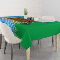 Tanzania Wildlife Tablecloth with Tribal Print and Mount Kilimanjaro Safari Scene
