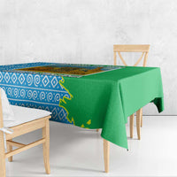 Tanzania Wildlife Tablecloth with Tribal Print and Mount Kilimanjaro Safari Scene