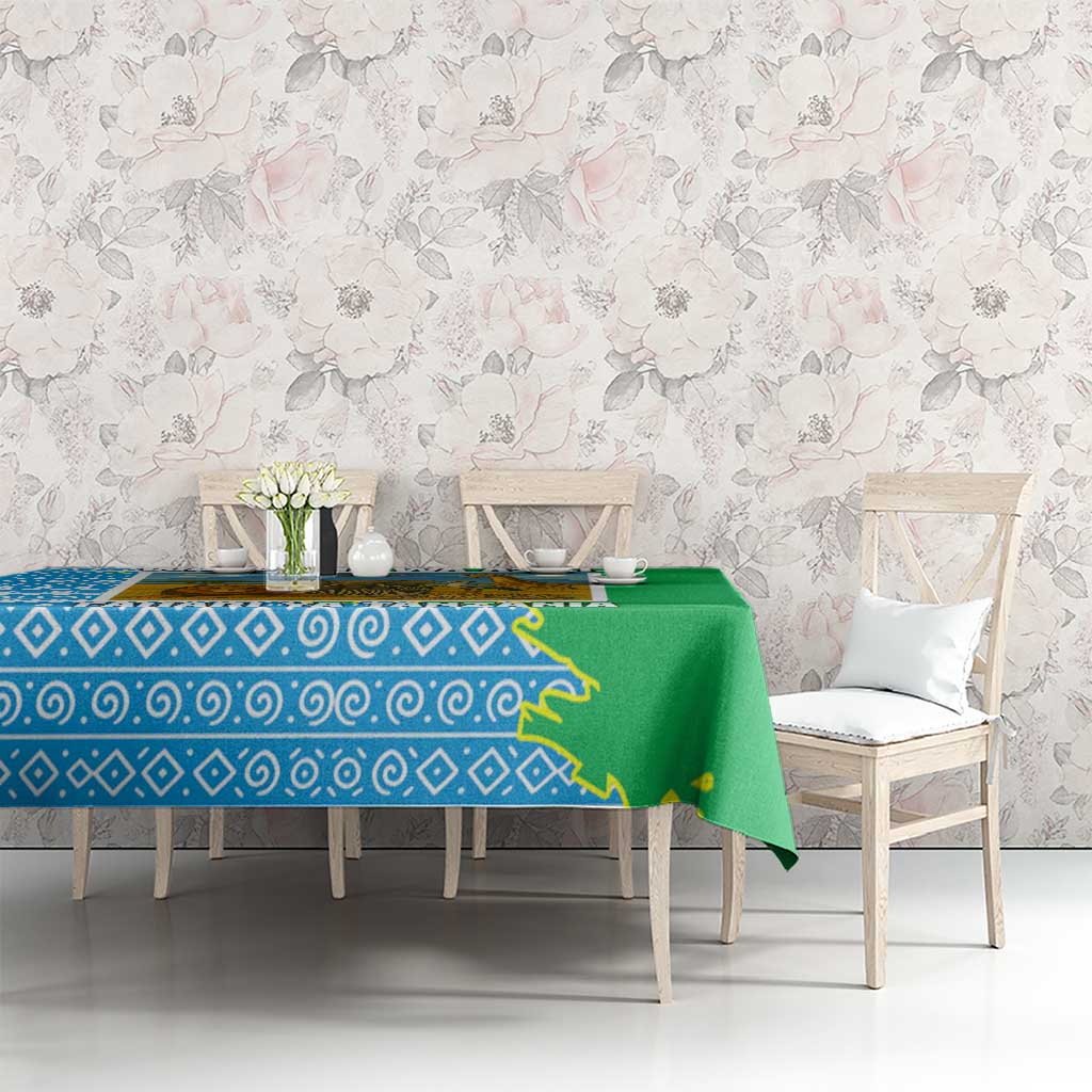 Tanzania Wildlife Tablecloth with Tribal Print and Mount Kilimanjaro Safari Scene