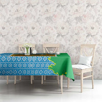 Tanzania Wildlife Tablecloth with Tribal Print and Mount Kilimanjaro Safari Scene