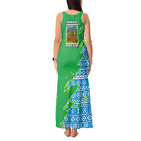 Tanzania Wildlife Tank Maxi Dress with Tribal Print and Mount Kilimanjaro Safari Scene
