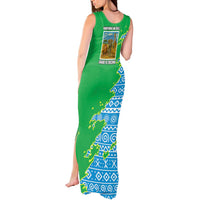 Tanzania Wildlife Tank Maxi Dress with Tribal Print and Mount Kilimanjaro Safari Scene