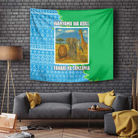 Tanzania Wildlife Tapestry with Tribal Print and Mount Kilimanjaro Safari Scene