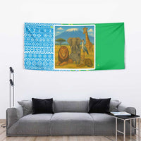 Tanzania Wildlife Tapestry with Tribal Print and Mount Kilimanjaro Safari Scene