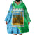 Tanzania Wildlife Wearable Blanket Hoodie with Tribal Print and Mount Kilimanjaro Safari Scene