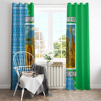 Tanzania Wildlife Window Curtain with Tribal Print and Mount Kilimanjaro Safari Scene