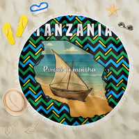 Tanzania Coastal Life Beach Blanket with Swahili Dhow Boat and Tribal Pattern - Wonder Print Shop