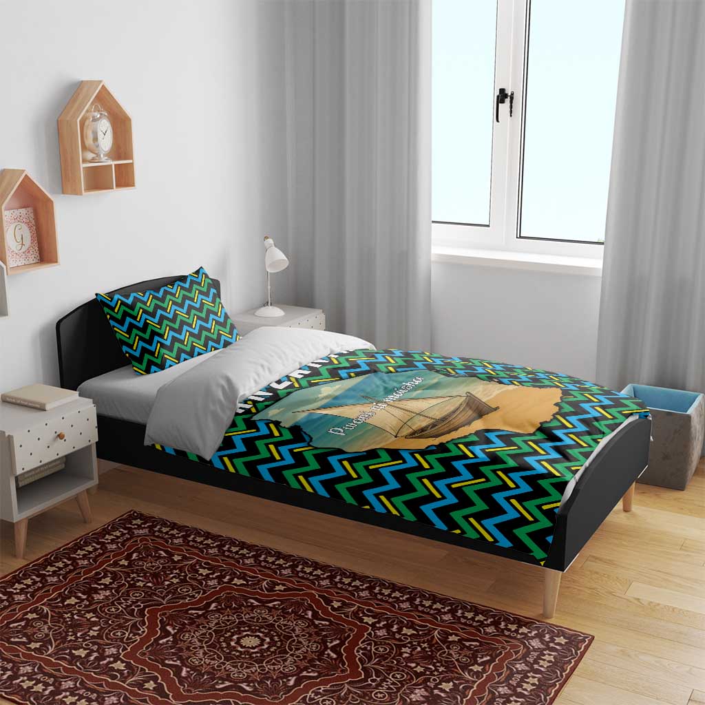 Tanzania Coastal Life Bedding Set with Swahili Dhow Boat and Tribal Pattern - Wonder Print Shop