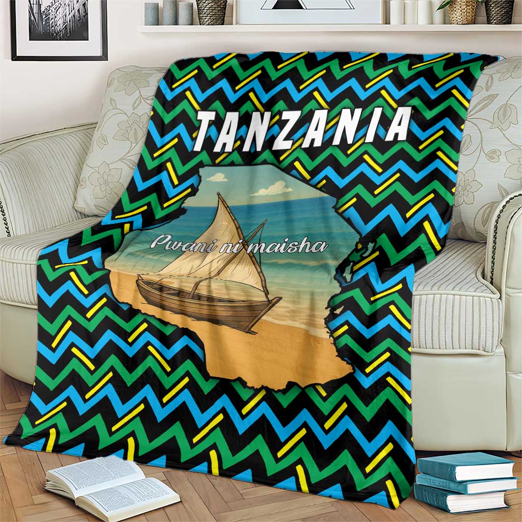 Tanzania Coastal Life Blanket with Swahili Dhow Boat and Tribal Pattern - Wonder Print Shop