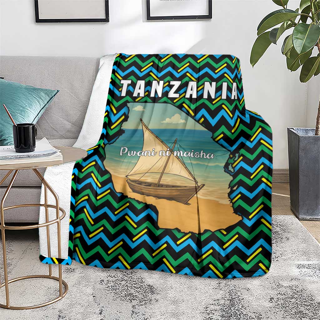 Tanzania Coastal Life Blanket with Swahili Dhow Boat and Tribal Pattern - Wonder Print Shop