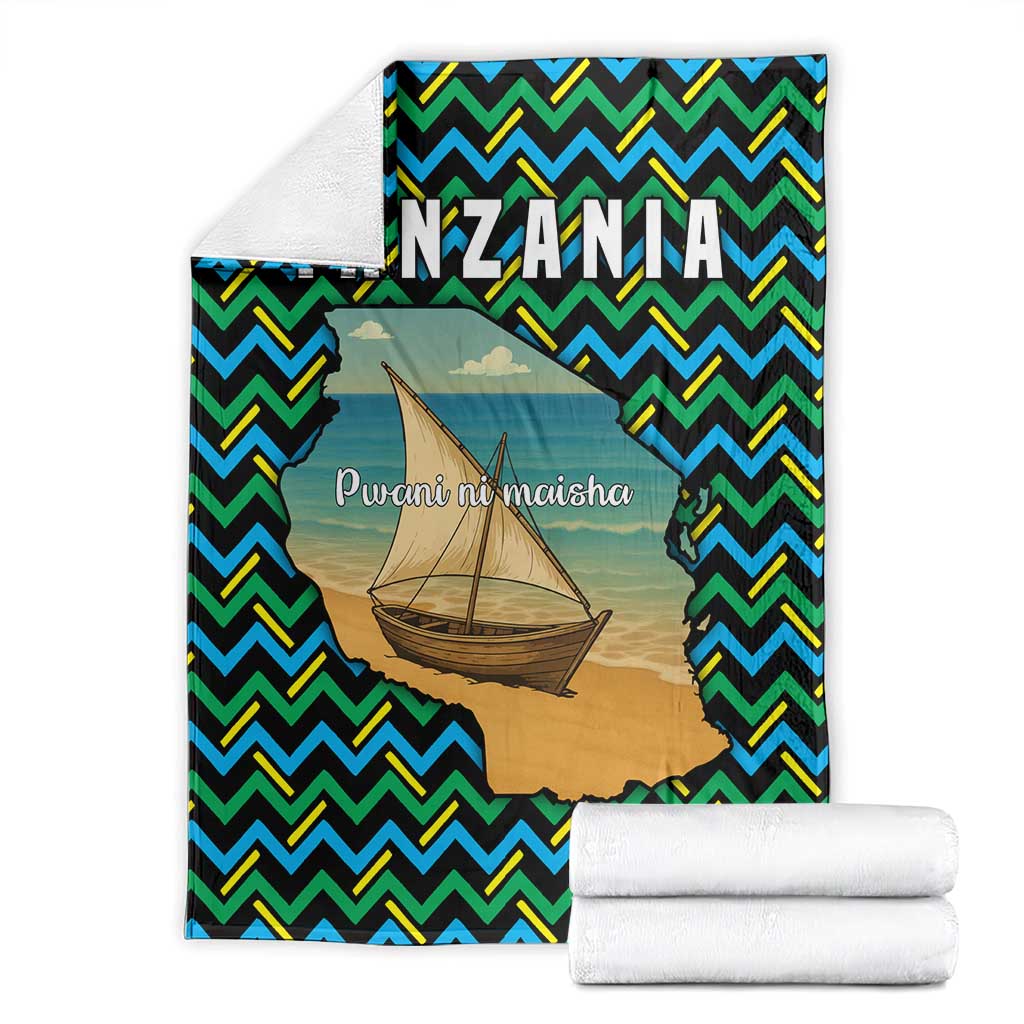 Tanzania Coastal Life Blanket with Swahili Dhow Boat and Tribal Pattern - Wonder Print Shop